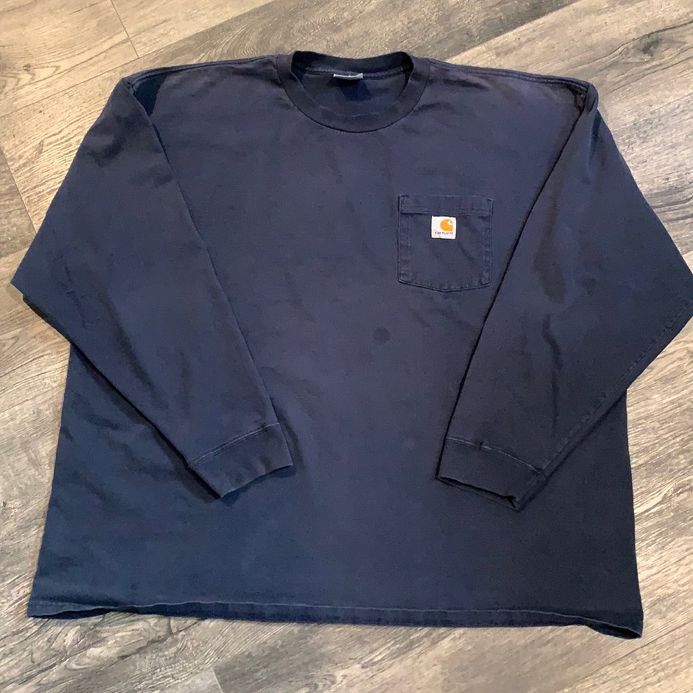 Carhartt Long Sleeve Shirt Navy Blue Chest Pocket Size XL